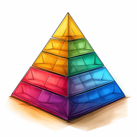 Bild von bunter Pyramide. Die Maslow Pyramide.